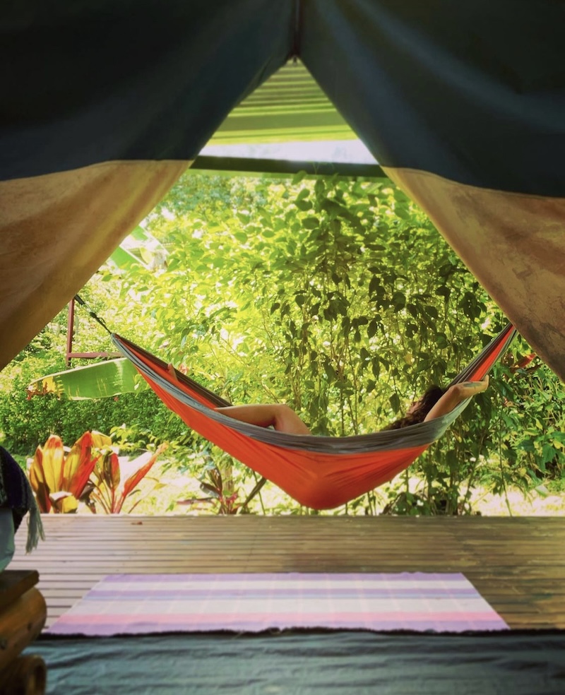 hammock outside a tent